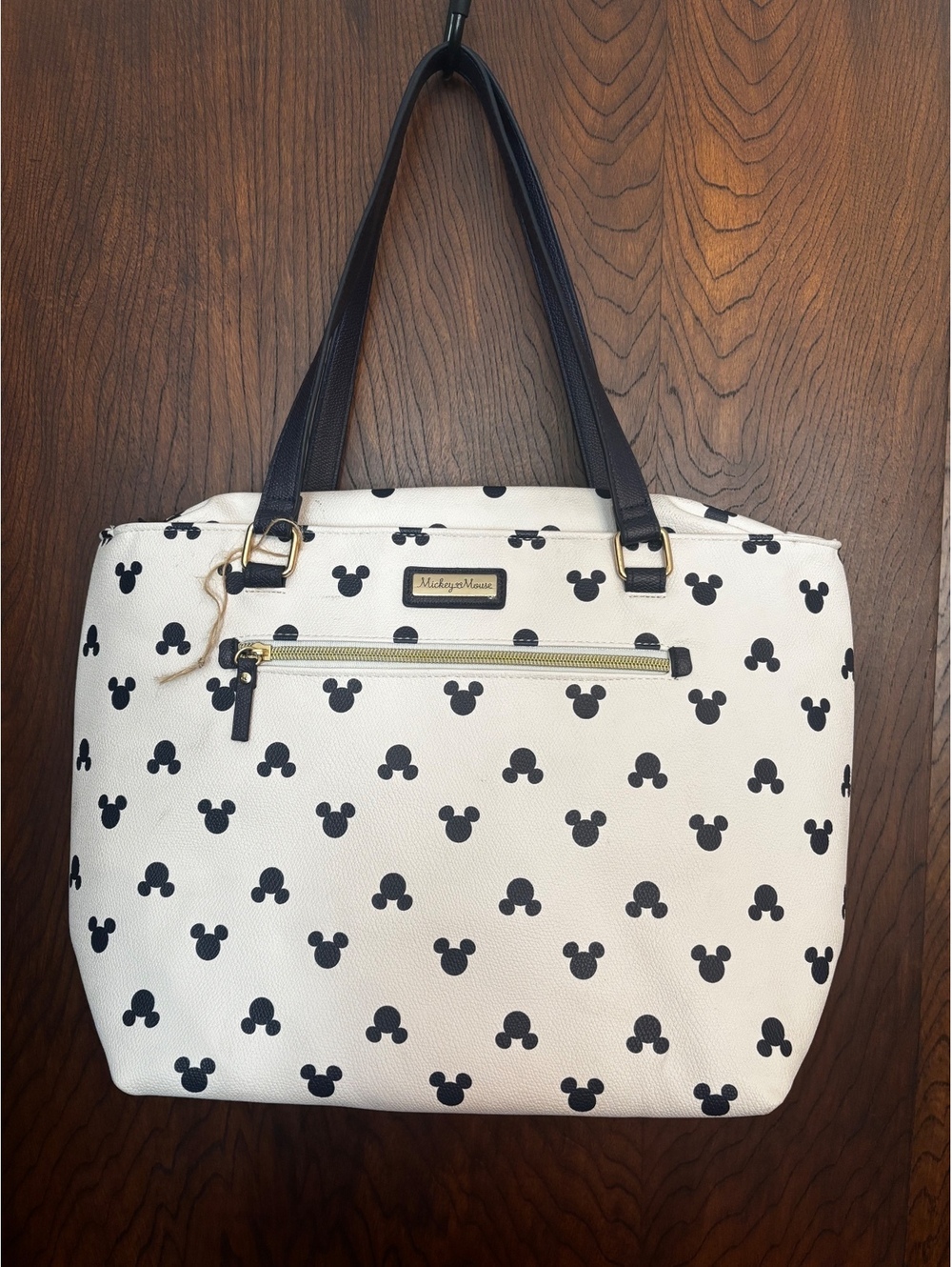 Disney Mickey Mouse White and Black Tote Bag with Gold Accents
